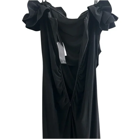Xscape Black Ruffle Sleeve Sheath Gown Womens 14 Formal Evening Dress